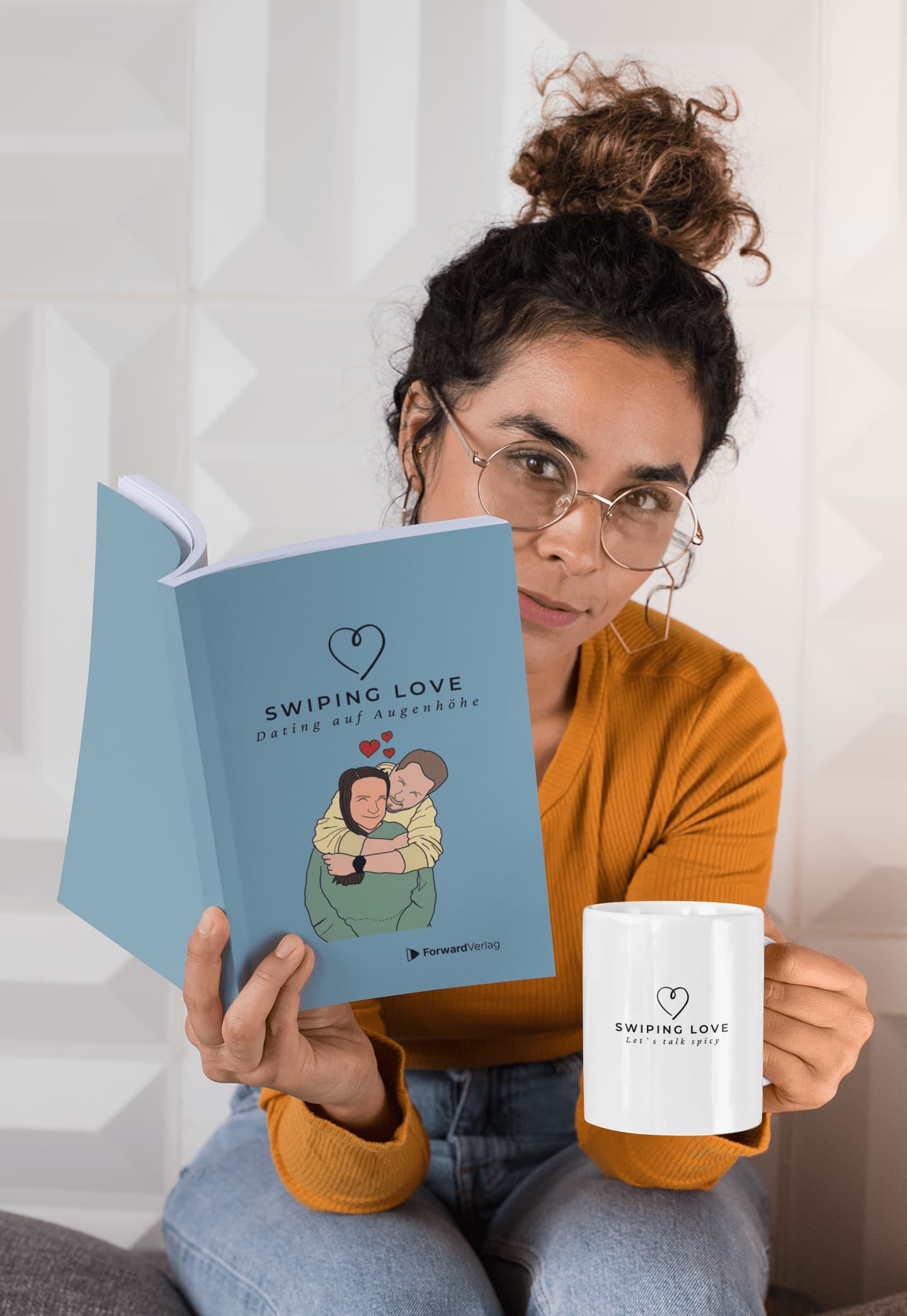 Cover des Buches Swiping Love, ein Dating-Ratgeber, der moderne Beziehungen auf Augenhöhe fördert, mit wissenschaftlichen Erkenntnissen, praktischen Tipps und exklusiven Interviews von Influencer:innen und prominente Persönlichkeiten.